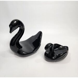 2 Vintage MCM Ceramic Swan Towel Holder Black Swan Retro Decor